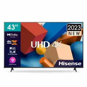 Hisense 43″ LED TV Smart UHD 4K, AirSlim Frameless, Dolby Vision, DTS Virtual X, AI 4k Upscaler, Vidaa Voice, Airplay 2, Dual Band Wifi 43A6K