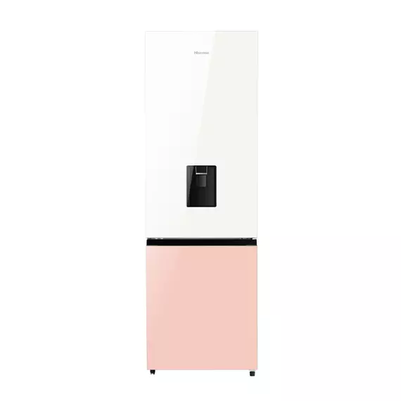 Hisense Refrigerator 350L Bottom Freezer A+ Energy Efficiency Class, Non Plumbed Water Dispenser, Reversible Door White & Pink H450BDP-WD